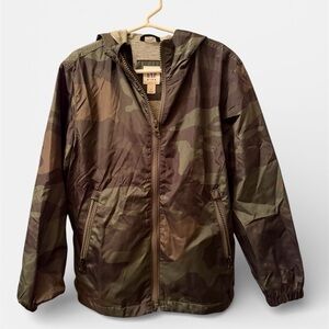 GAP Kids Camo Hooded Windbreaker Jacket - Green / Black sz S8